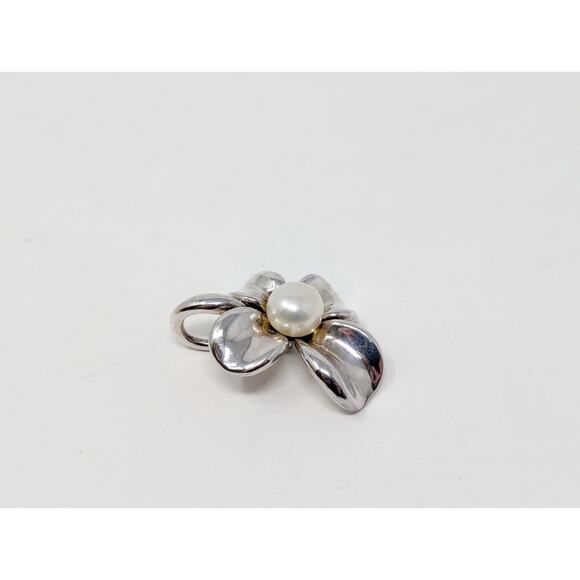 Ann King Sterling Silver Freshwater Pearl Orchid Flower Pendant Earrings Set - Picture 4 of 13